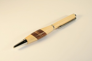 Slimline pen in birch with chrome finish and olive & sapele inlay