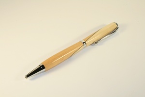 Slimline pen in tarred alder with chrome finish and birch & stained beech inlay