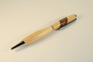 Slimline pen in birch with chrome finish and olive & sapele inlay