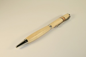 Slimline pen in birch with chrome finish and aspen & stained beech inlay