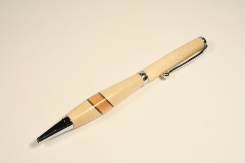 Slimline pen in birch with chrome finish and aspen & stained beech inlay