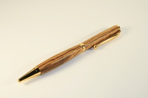 Slimline pen in zebrano with 24 carat gold finish