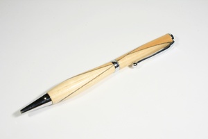 Slimline pen in tarred alder with chrome finish and birch & stained beech inlay