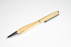 Slimline pen in tarred alder with chrome finish and birch & stained beech inlay