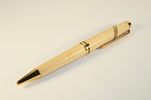 Classic pen in larch with 24 carat gold finish and mahogany, maple & walnut inlay