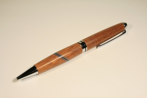 Classic pen in sapele with chrome finish and stained beech inlay