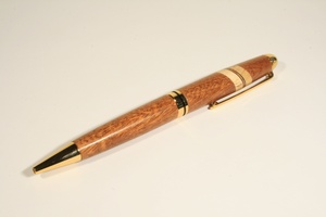 Classic pen in sapele with 24 carat gold finish and birch, olive & walnut inlay