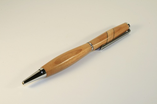 Slimline pen in tarred alder with chrome finish and apple & stained beech inlay